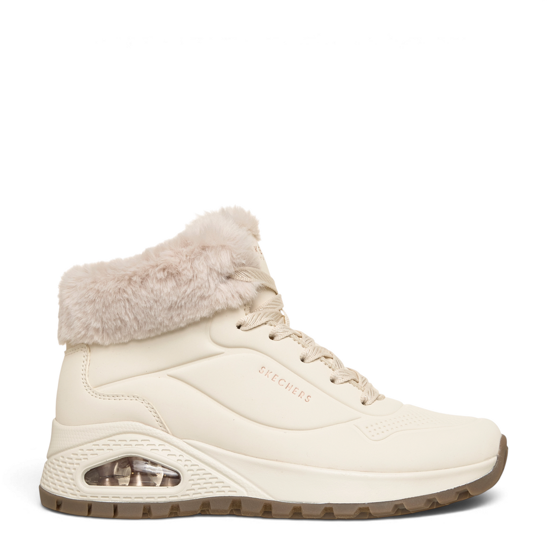 ada-shoes.ro Skechers Uno Rugged off-white mid-top sneaker with faux fur collar and visible air-cushioned sole