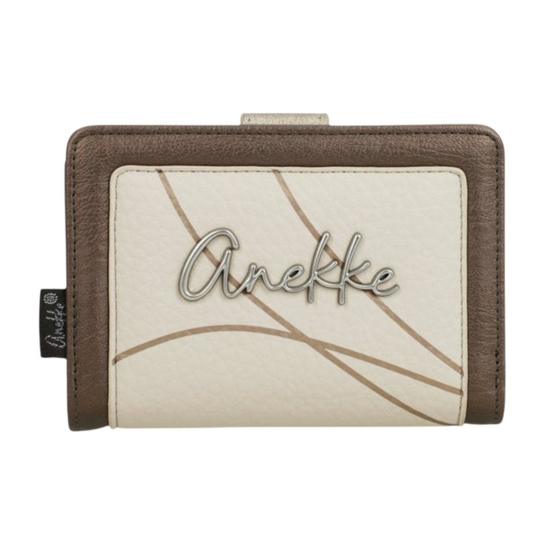 ada-shoes.ro Anekke beige and brown faux leather wallet with metallic logo and elegant line detailing
