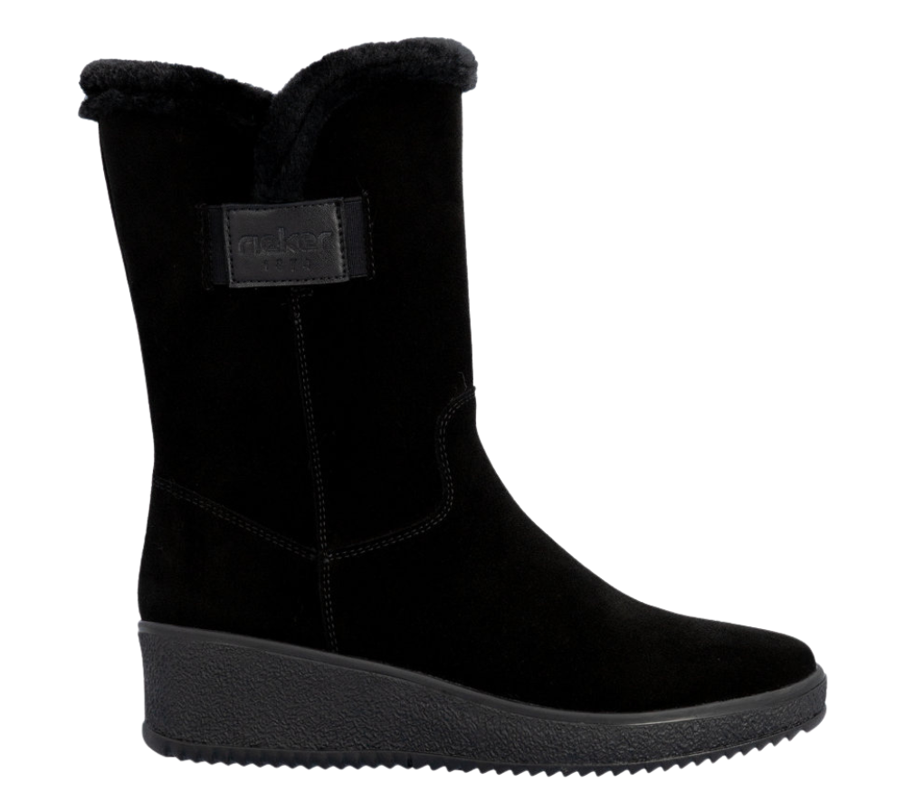 Ghete casual, dama, RIEKER, Y4456-00 negru, piele intoarsa