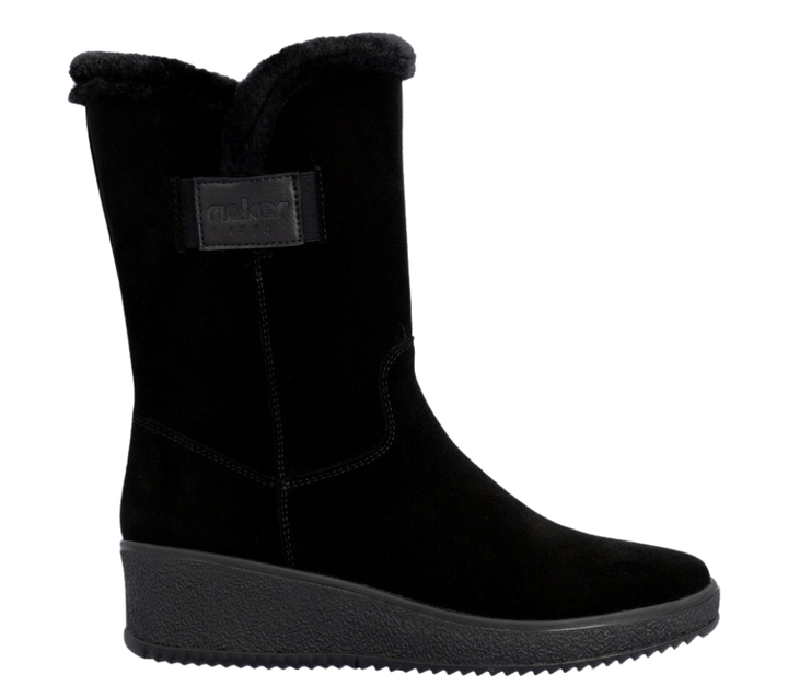 Ghete casual, dama, RIEKER, Y4456-00 negru, piele intoarsa