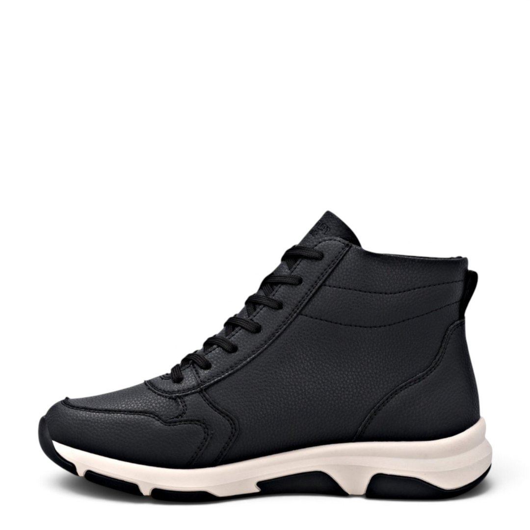 ada-shoes.ro Remonte black leather high-top sport boots with lace-up closure and flexible white sole