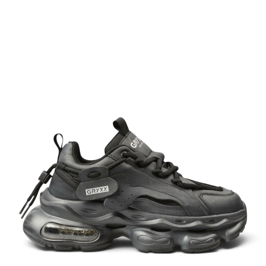 ada-shoes.ro Gryxx F7801-G black chunky sneakers with thick platform soles and branded side strap detail