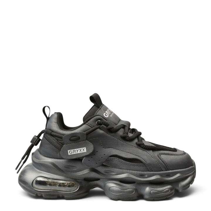 ada-shoes.ro Gryxx F7801-G black chunky sneakers with thick platform soles and branded side strap detail