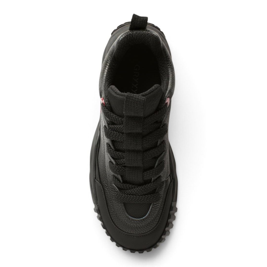 Top view of ada-shoes.ro Gryxx JS90003A black sneakers with textured leather and thick lugged soles