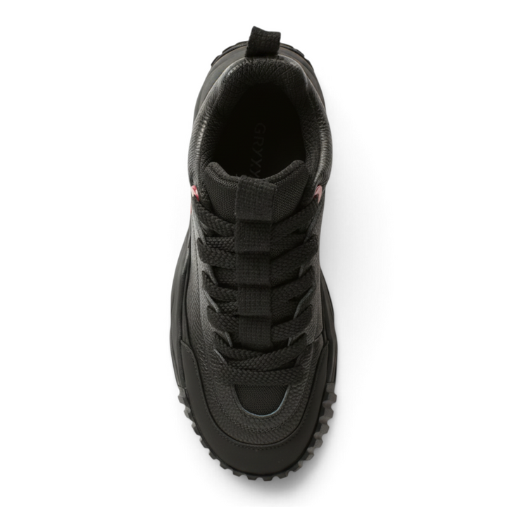 Top view of ada-shoes.ro Gryxx JS90003A black sneakers with textured leather and thick lugged soles