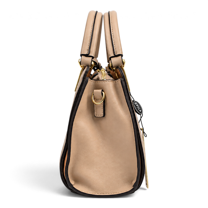 ada-shoes.ro Epica beige structured faux leather handbag with gold metal hardware and side view profile