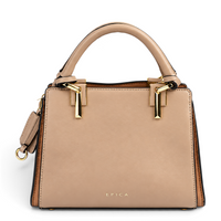ada-shoes.ro Epica beige structured faux leather handbag with gold metal hardware and short top handles