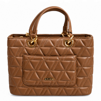 ada-shoes.ro Epica taupe faux leather handbag with geometric quilted pattern and gold metal hardware details