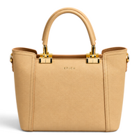 ada-shoes.ro Epica structured beige faux leather handbag with gold metal hardware and fixed top handles