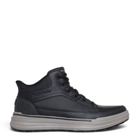 ada-shoes.ro Skechers Sterling Rogan black leather casual mid-top boots with slip-in design and grey rubber sole