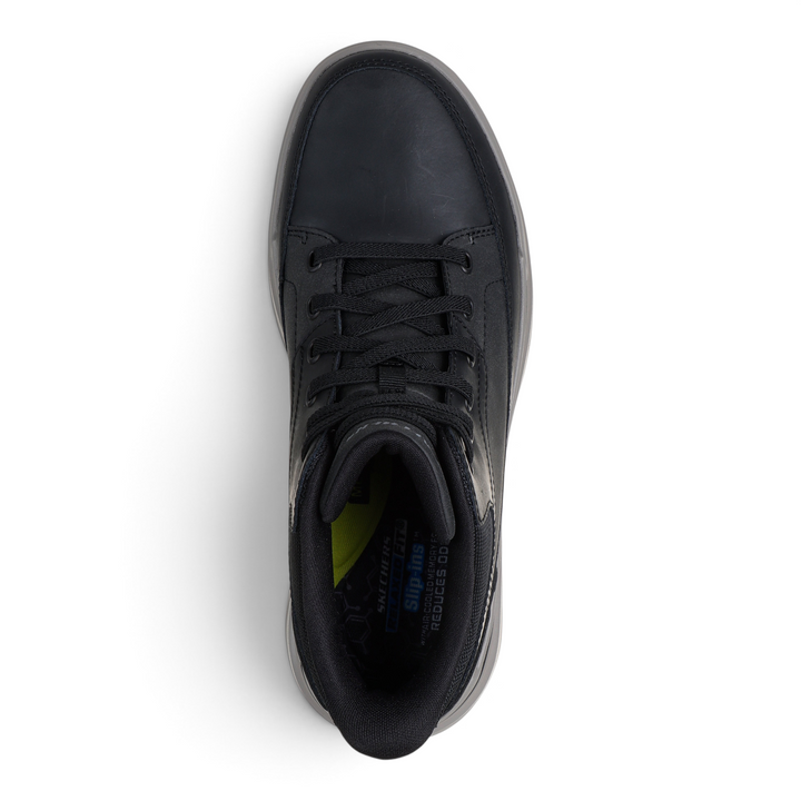ada-shoes.ro Skechers Sterling Rogan black leather casual boots with slip-in design and elastic laces, top view