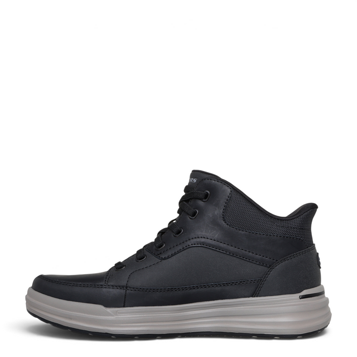 ada-shoes.ro Skechers Sterling Rogan black leather casual mid-top boots with slip-in design and grey cushioned sole