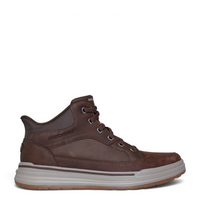 ada-shoes.ro Skechers Sterling Rogan brown leather casual mid-top boots with slip-in design and memory foam sole