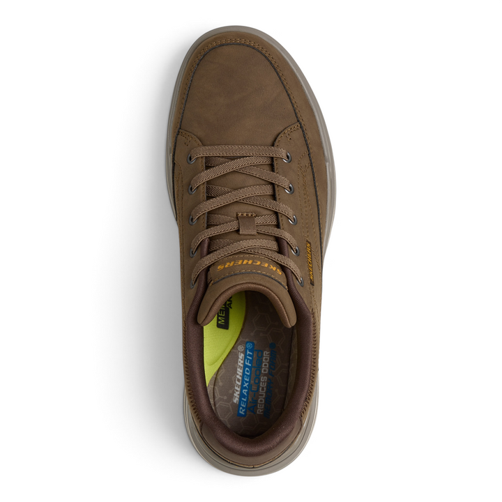 ada-shoes.ro Skechers Sterling Cedrock light brown faux leather casual sneakers with elastic no-tie laces, top view