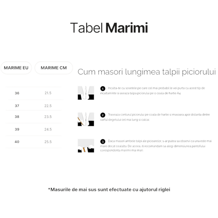 ada-shoes.ro size guide chart for Feeling Ghete 25-124 showing EU sizes and foot length in centimeters