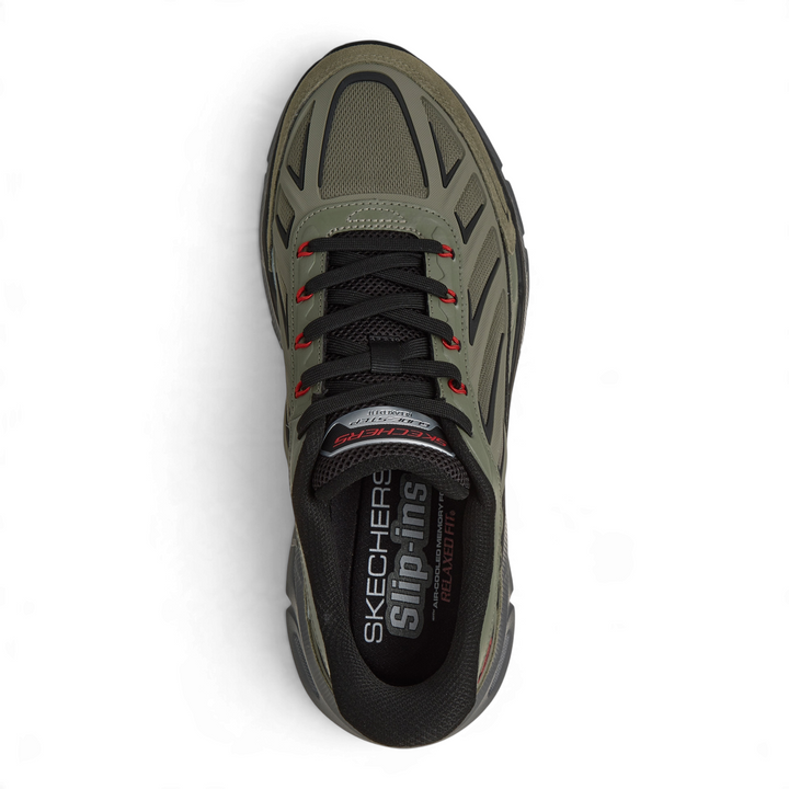 Top view of olive green and black Skechers Glide-Step Altus men&