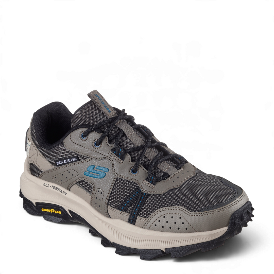 ada-shoes.ro Skechers Equalizer 5.0 trail running shoes in dark taupe mesh with blue accents and Goodyear outsole