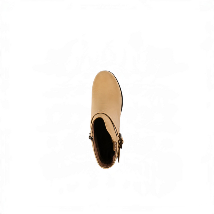 ada-shoes.ro Berliner cream suede ankle boots with decorative buckle and side zipper, top view