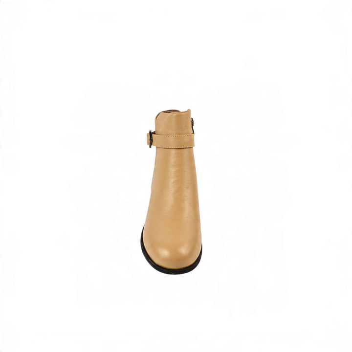 ada-shoes.ro Berliner cream suede leather ankle boots with decorative buckle strap and block heel