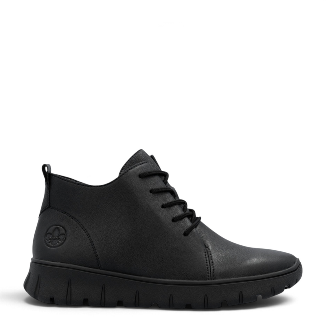 ada-shoes.ro Rieker black leather casual ankle boots with lace-up closure and flexible antistress sole