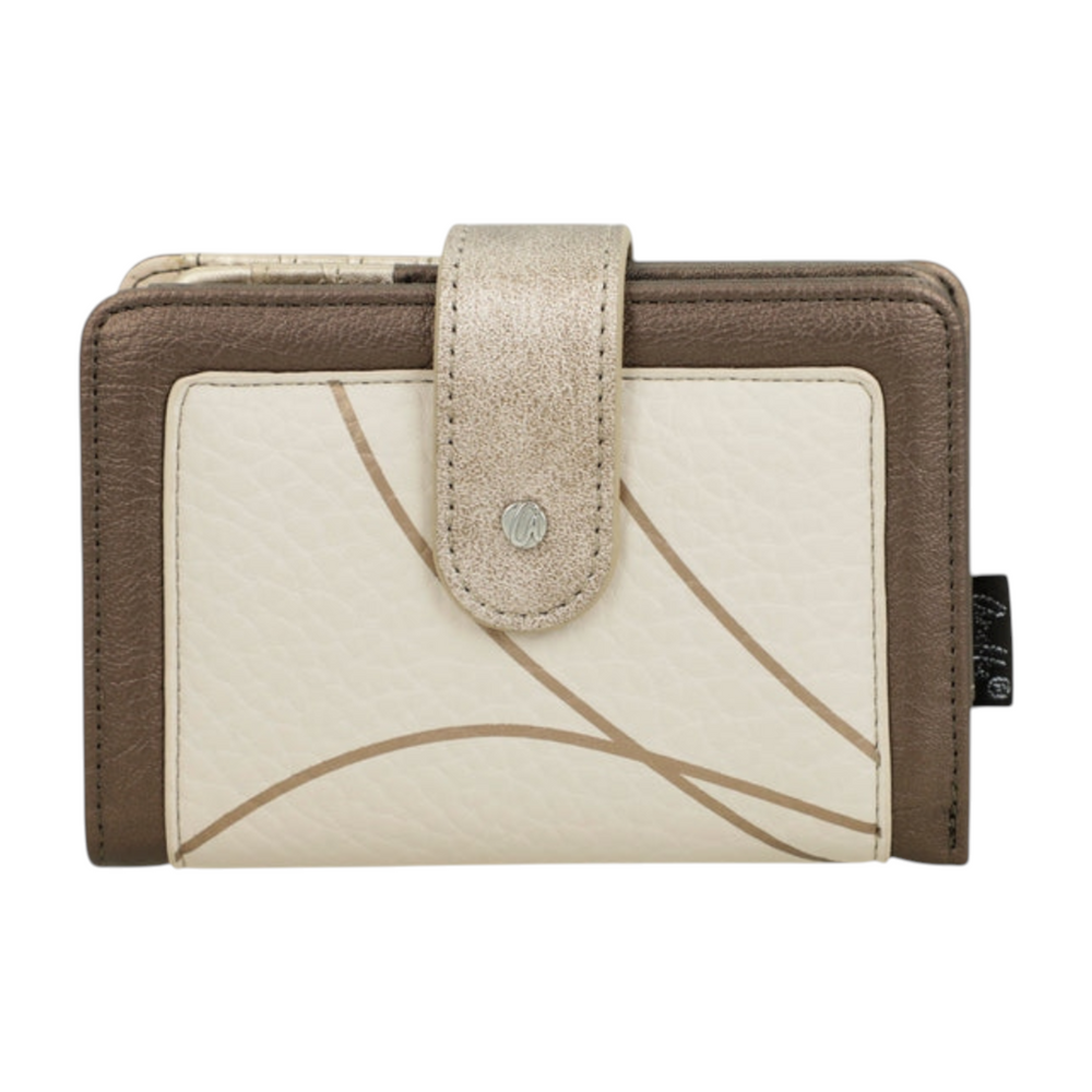 ada-shoes.ro Anekke beige faux leather wallet with snap closure and elegant line details