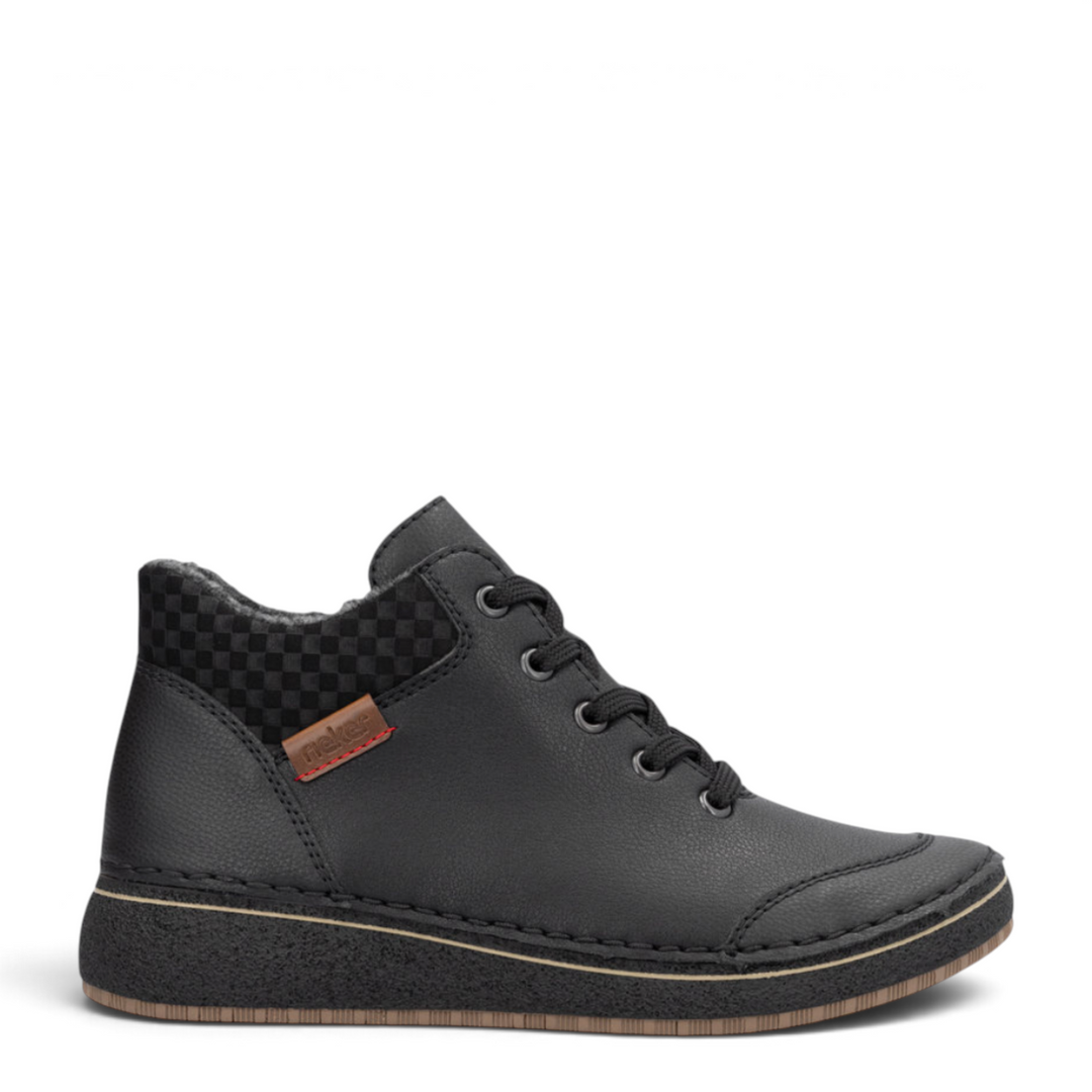 ada-shoes.ro Rieker Antistress black synthetic leather sneaker boots with side zipper and checkered ankle detail