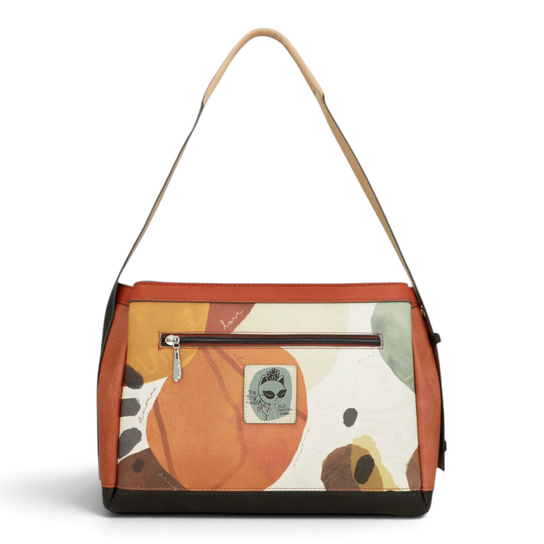 ada-shoes.ro Anekke shoulder bag in terracotta and beige faux leather with artistic print and decorative tassel