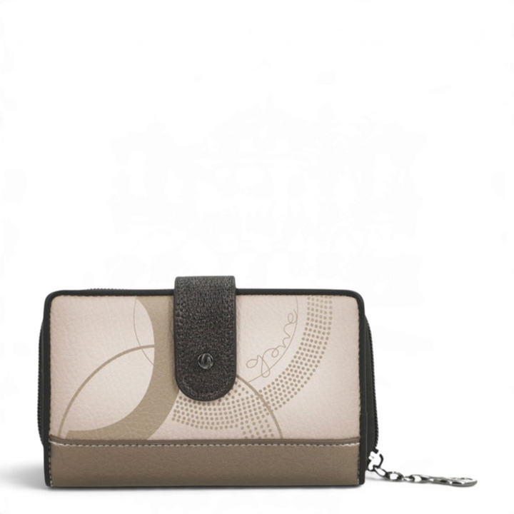 ada-shoes.ro Anekke casual wallet in brown and beige faux leather with abstract patterns and a snap button closure