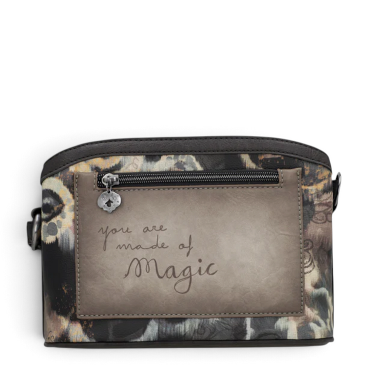 ada-shoes.ro Anekke crossbody bag in taupe and brown faux leather with a rear zippered pocket and Magic inscription