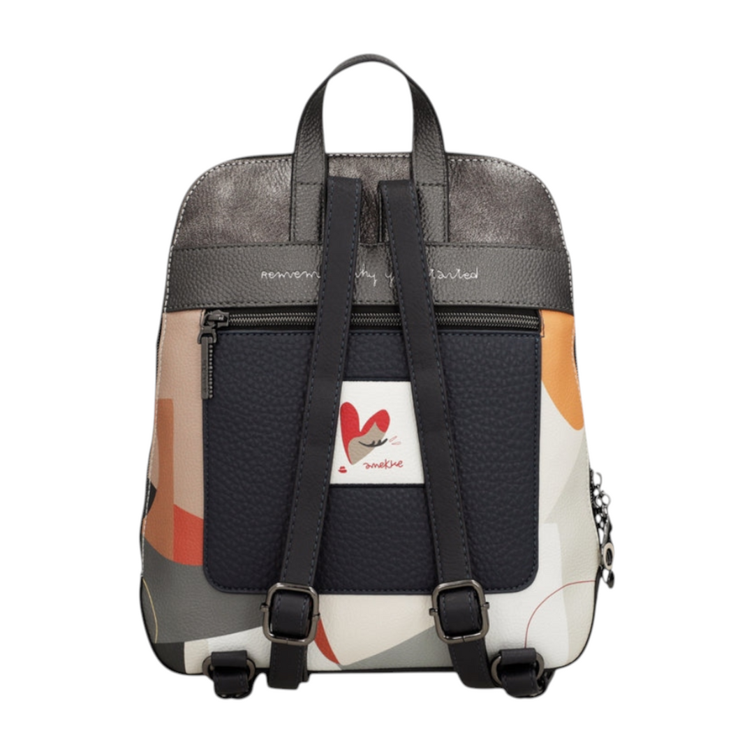 ada-shoes.ro Anekke casual backpack in brown and multi-colored faux leather with zipper closure and ergonomic straps