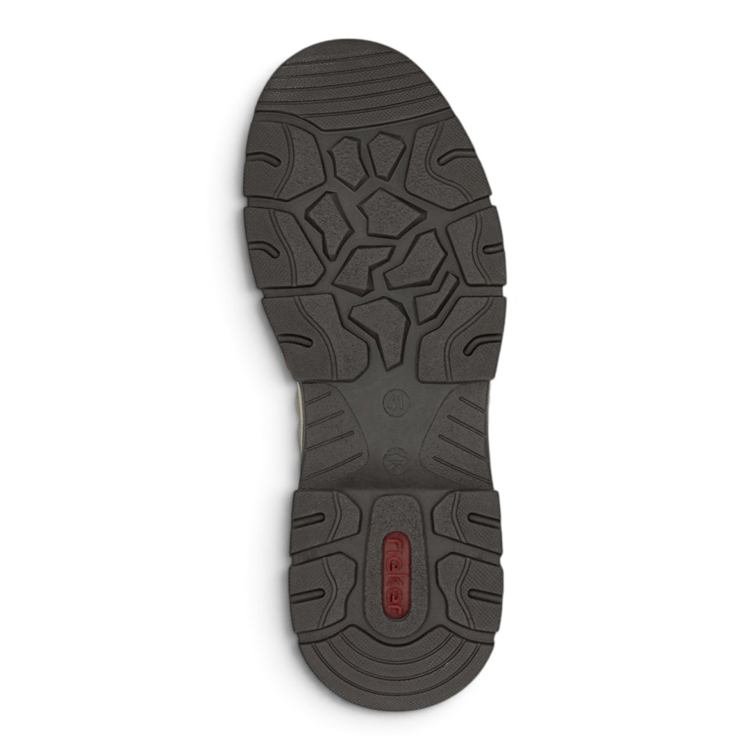 ada-shoes.ro Rieker brown boot sole with rugged tread pattern for traction and Rieker Antistress branding