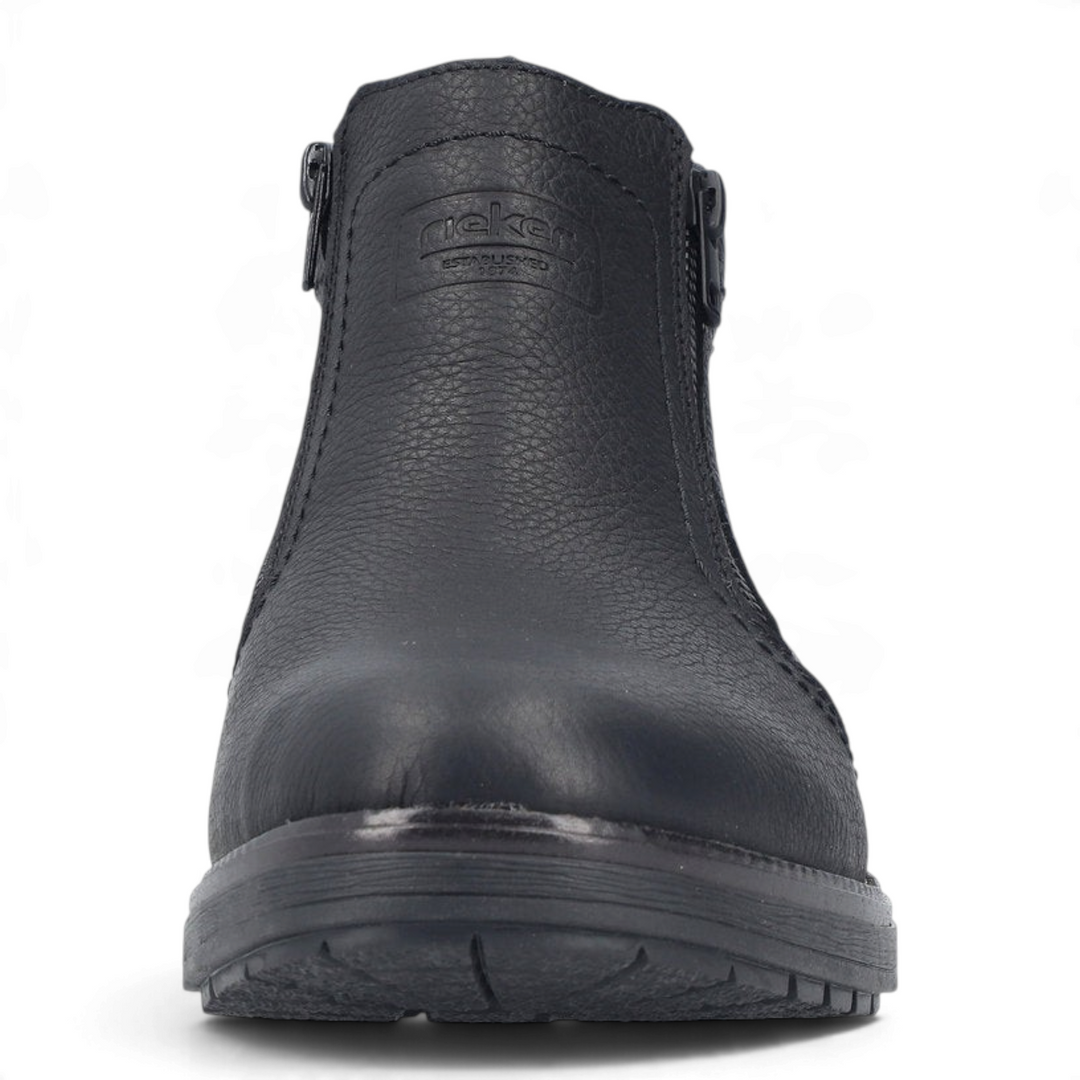ada-shoes.ro Rieker black faux leather ankle boots with riekerTEX waterproof membrane and front view