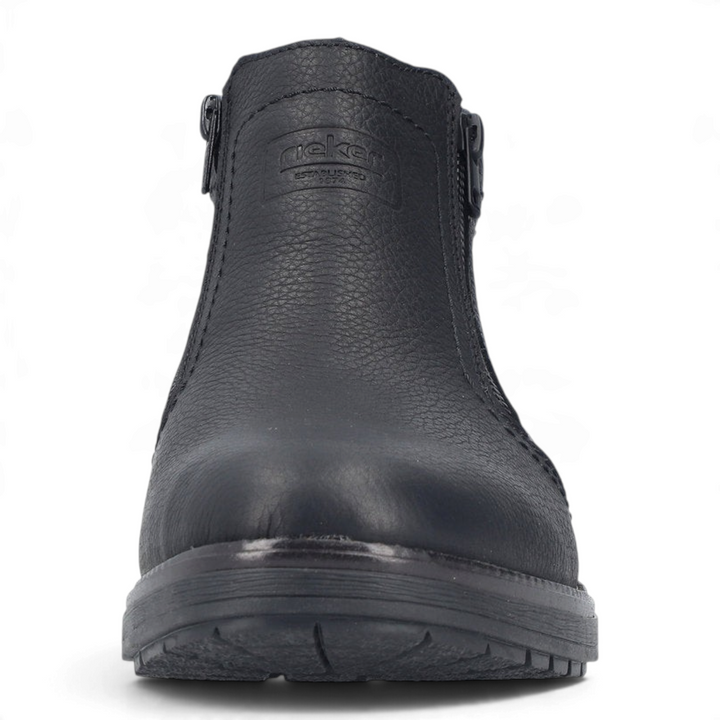 ada-shoes.ro Rieker black faux leather ankle boots with riekerTEX waterproof membrane and front view