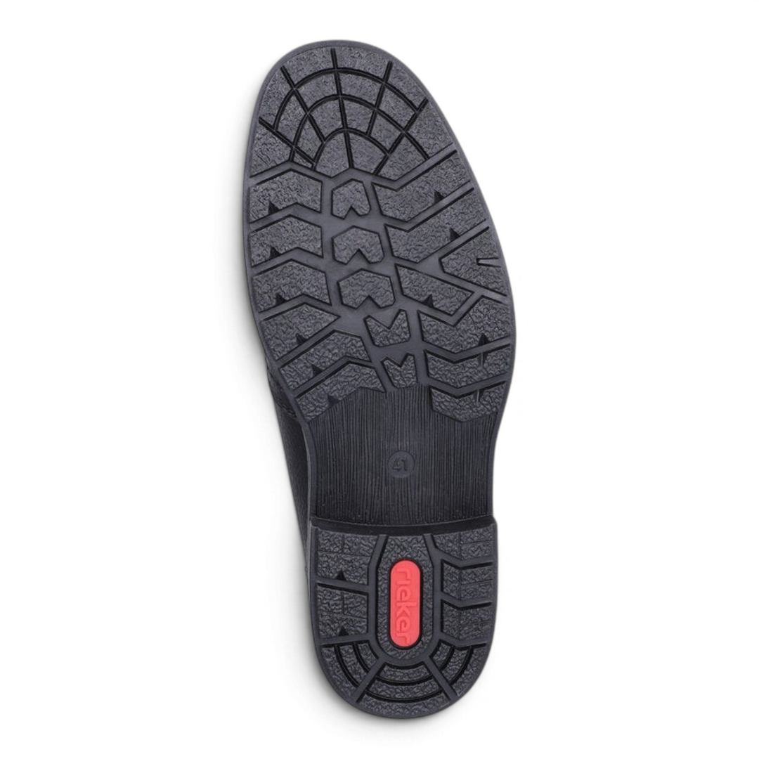 ada-shoes.ro Rieker black boot sole with anti-slip tread pattern and red logo detail