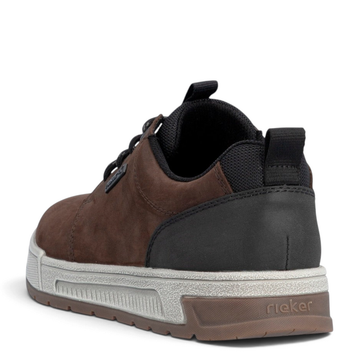 ada-shoes.ro Rieker casual sneakers in dark brown nubuck-style synthetic leather with black heel and grey sole
