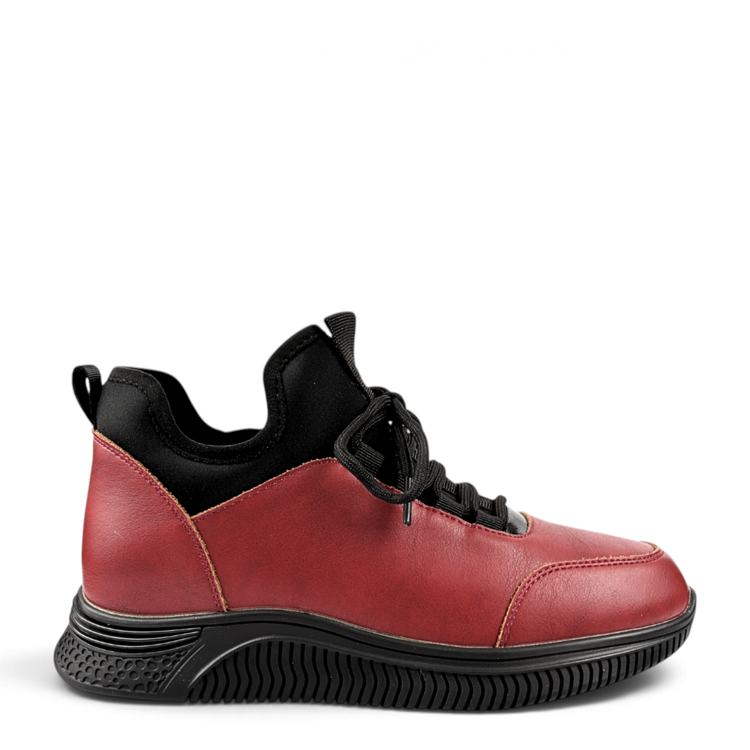 ada-shoes.ro Formazione casual burgundy leather sneakers with black textile collar and flexible rubber sole
