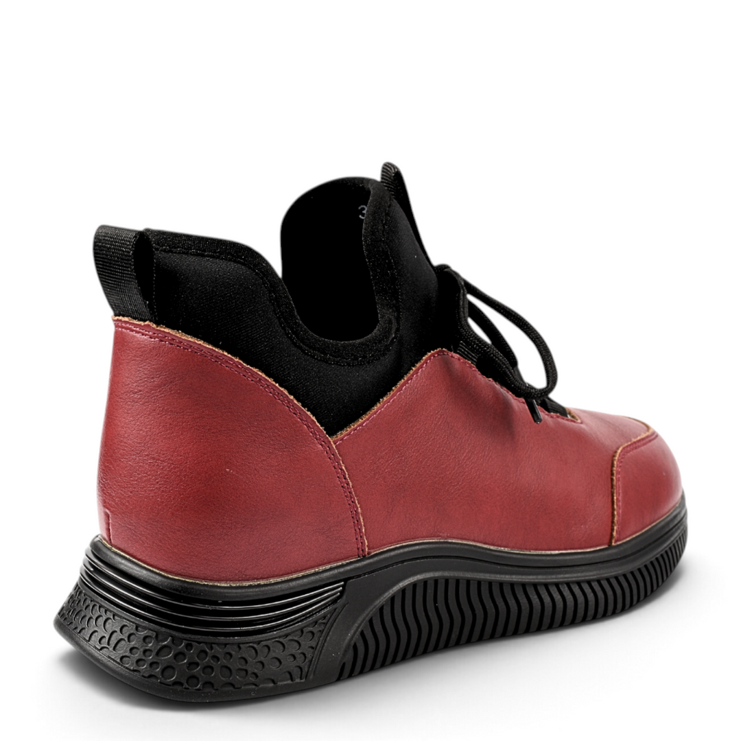 ada-shoes.ro Formazione burgundy casual leather ankle boots with black platform sole and lace-up closure