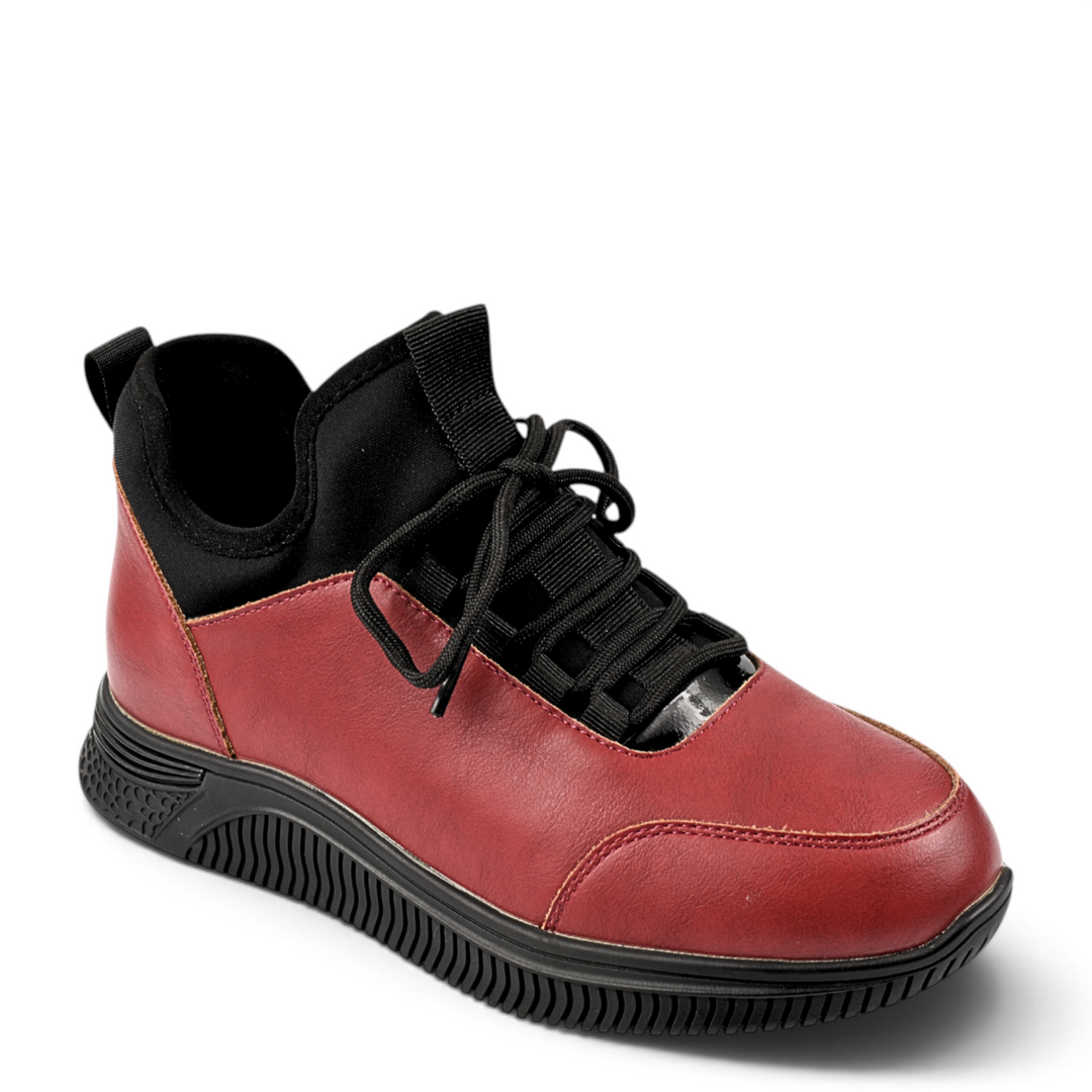 ada-shoes.ro Formazione casual burgundy leather sneakers with black laces and a flexible 3.5cm sole
