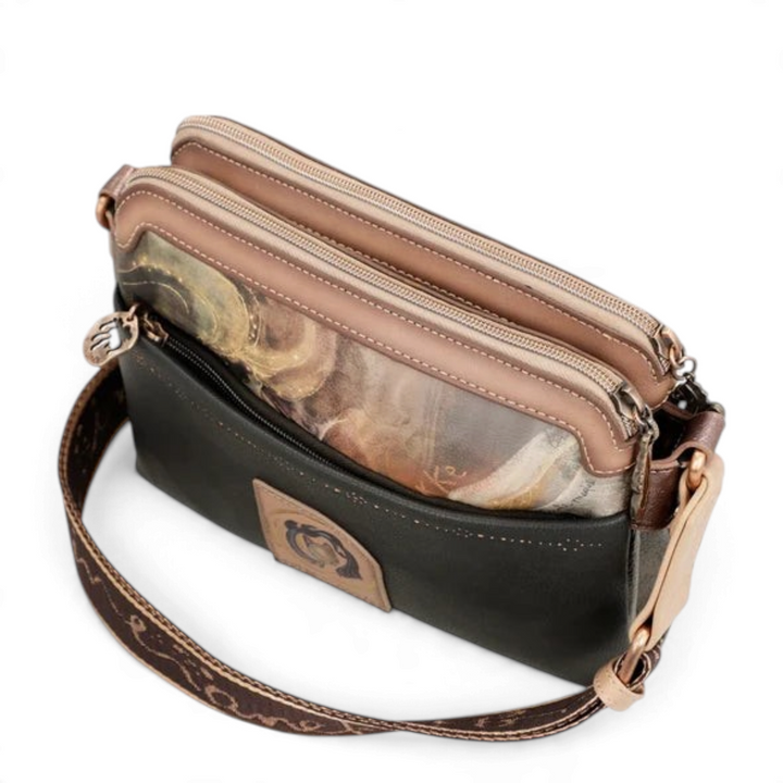 ada-shoes.ro Anekke Dreamverse crossbody bag with three zippered compartments and an embroidered guitar-style strap