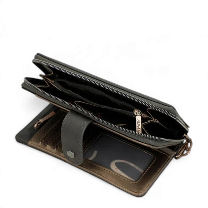 ada-shoes.ro Anekke casual wallet in brown and grey faux leather with dual compartments, zipper, and card slots.