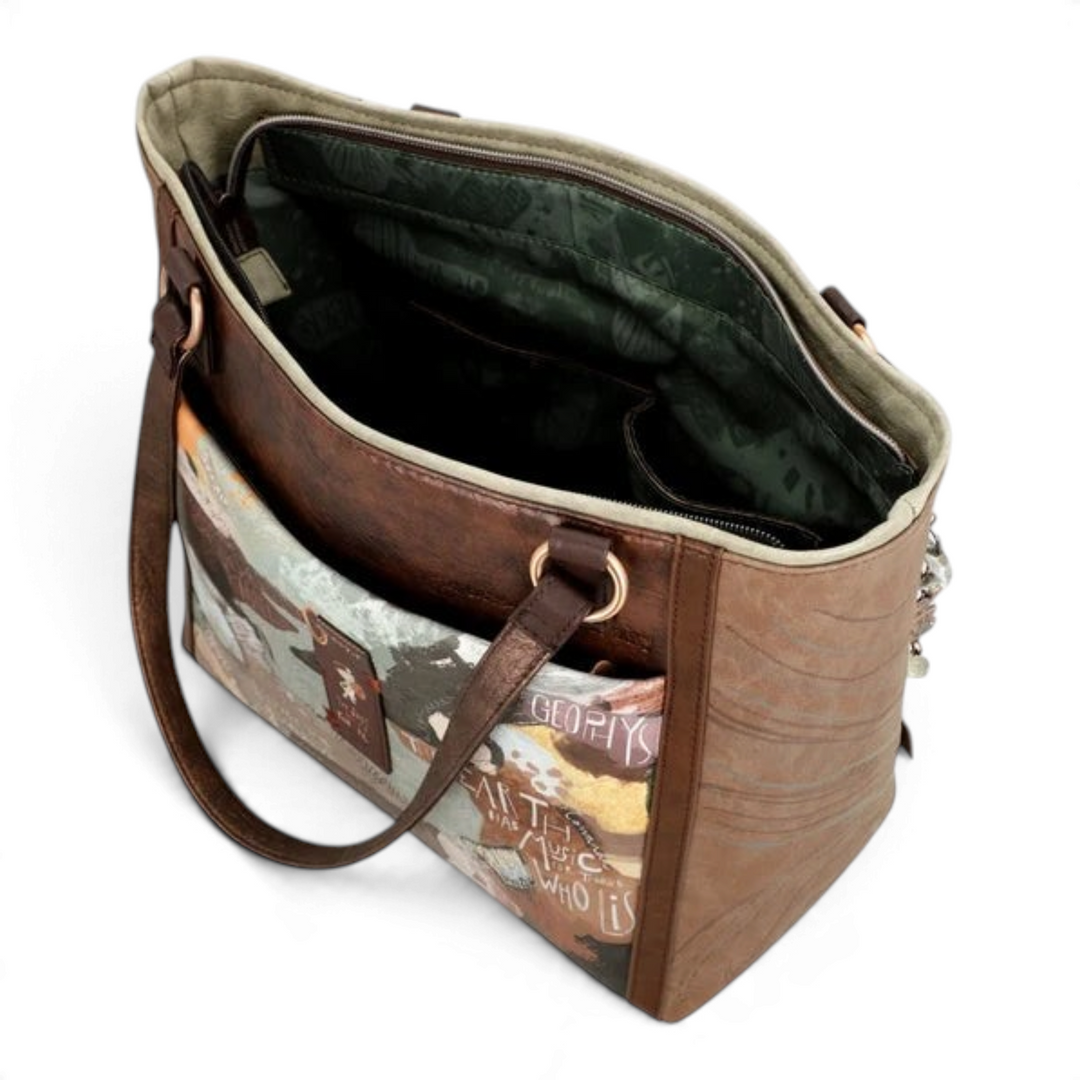 ada-shoes.ro Anekke shopper bag in brown and terracotta tones with geological embroidery and spacious interior
