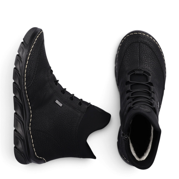ada-shoes.ro Rieker Antistress black faux leather ankle boots with elastic collar and side zipper for women