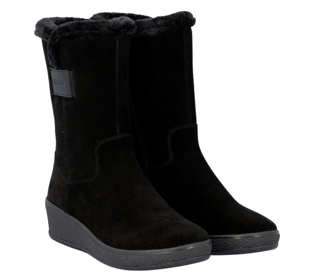 Ghete casual, dama, RIEKER, Y4456-00 negru, piele intoarsa
