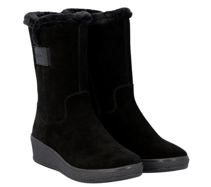 Ghete casual, dama, RIEKER, Y4456-00 negru, piele intoarsa