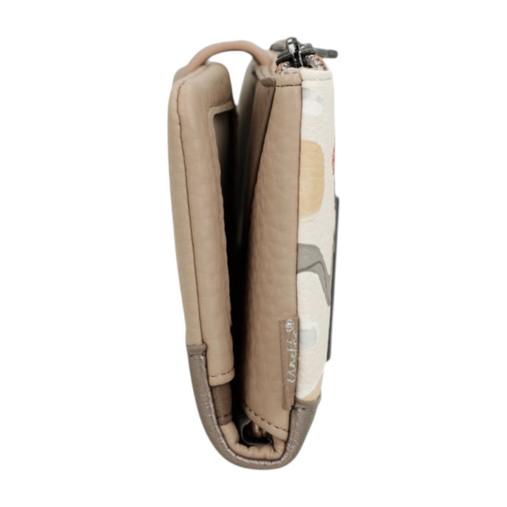 ada-shoes.ro Anekke beige faux leather wallet side view showing compact design and zipper closure