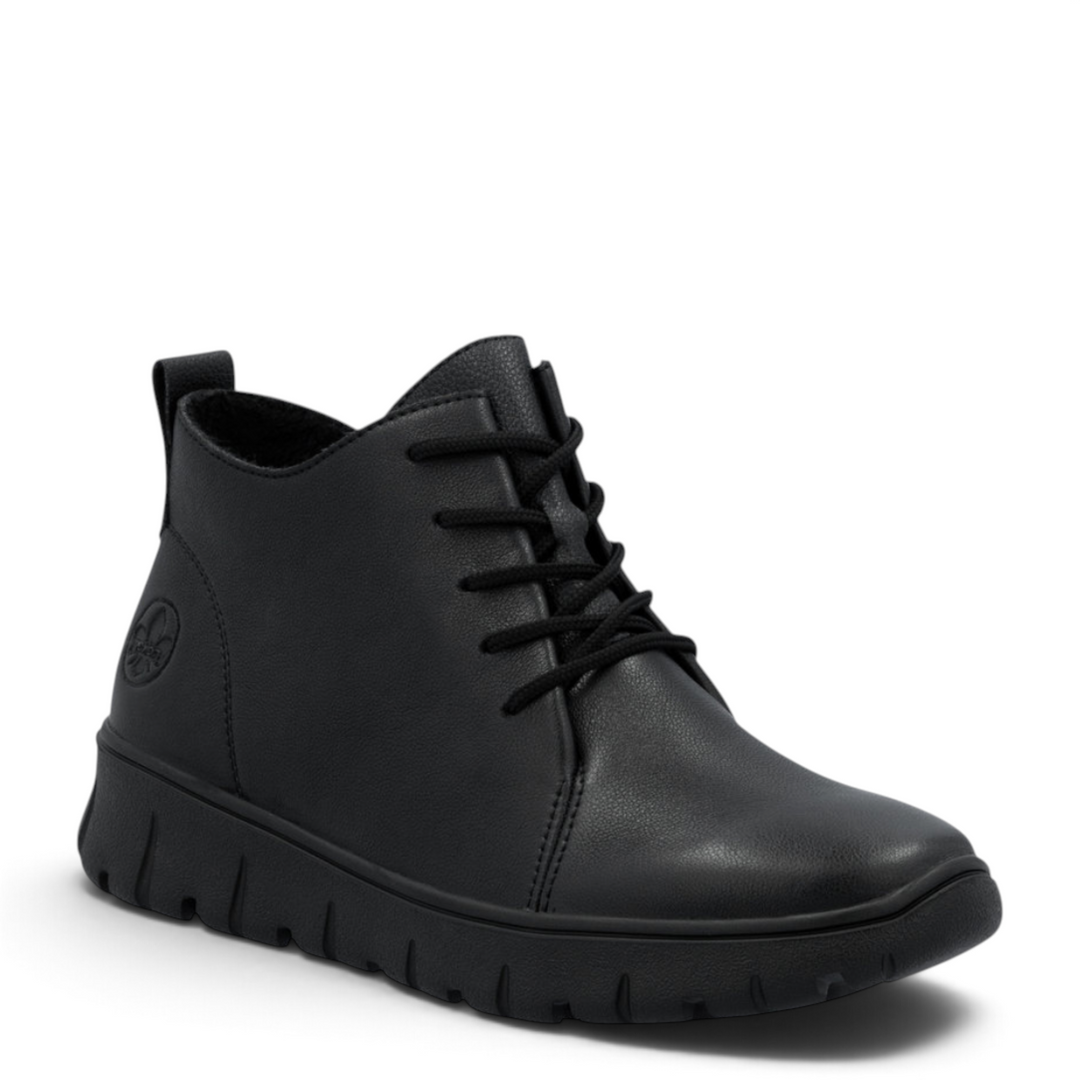 ada-shoes.ro Rieker black leather casual ankle boots with lace-up closure and flexible antistress sole
