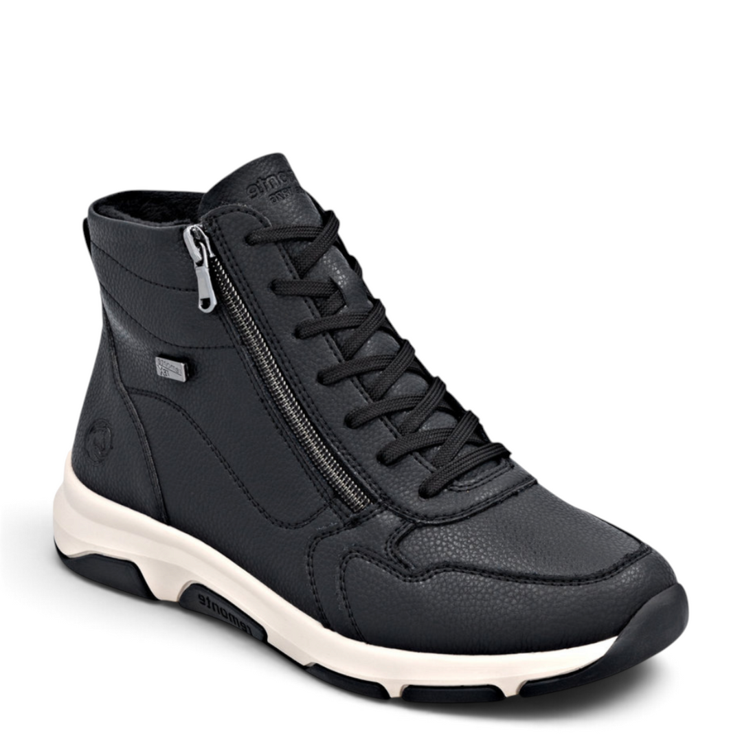 ada-shoes.ro Remonte black leather high-top sport boots with side zipper and cushioned sole