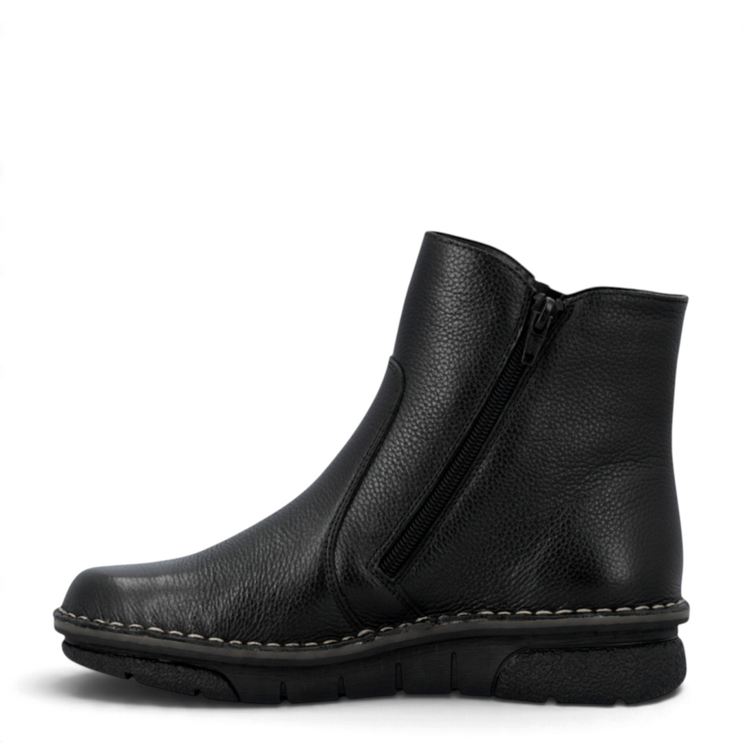 ada-shoes.ro Rieker black casual ankle boots with side zipper, textured faux leather, and flexible antistress sole