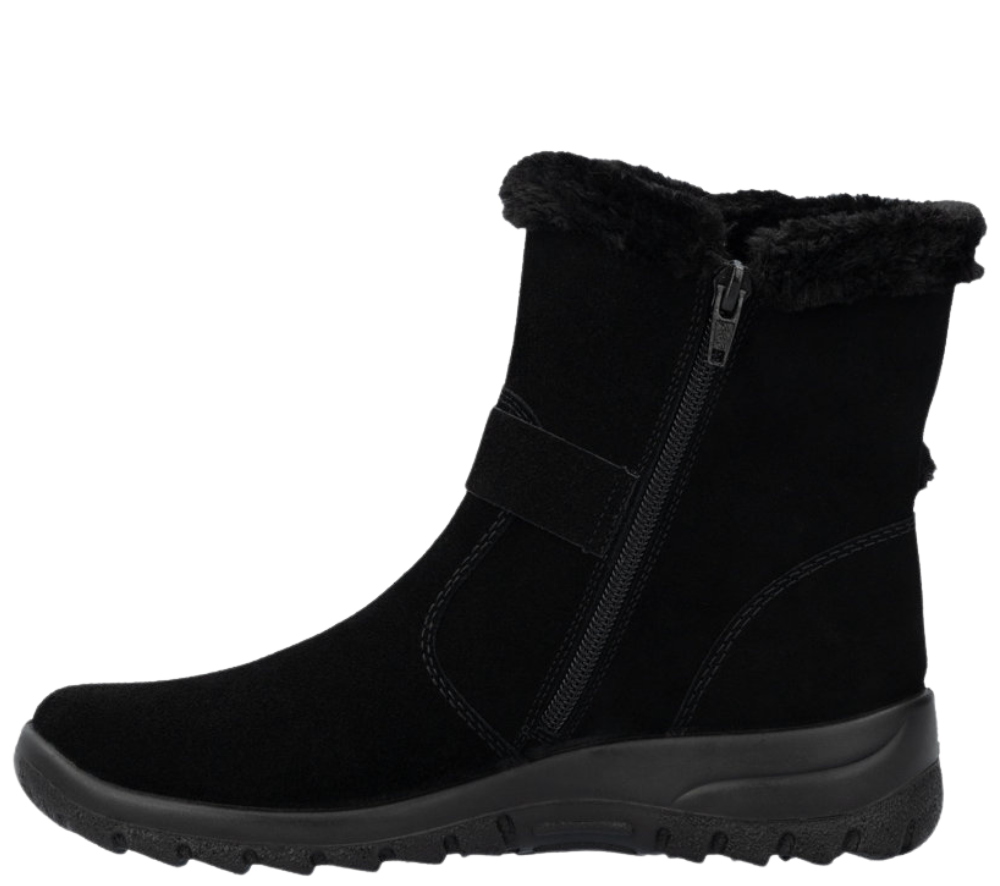 Ghete casual, dama, RIEKER, L7179-00 negru, piele intoarsa
