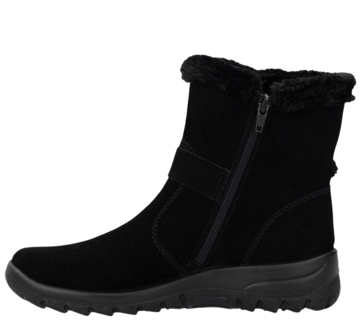Ghete casual, dama, RIEKER, L7179-00 negru, piele intoarsa